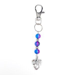 Dragon Blue Pink Silver Beaded Colorful Keychain Handmade Accessory